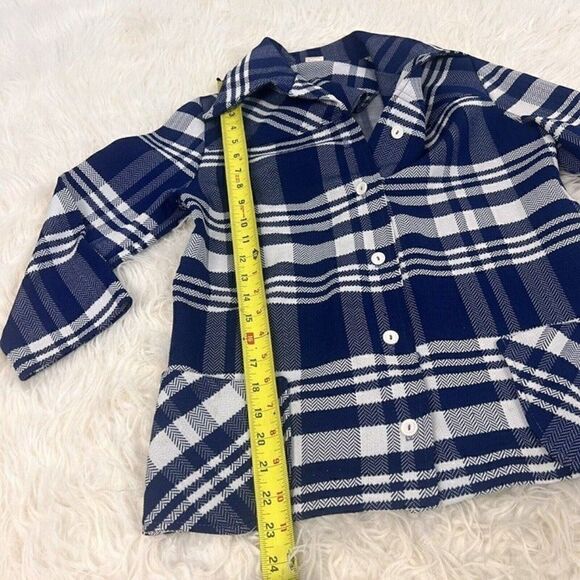 Vintage 70s Blue & White Plaid Button Down Jacket & Straight Leg Pant Set Small - Picture 5 of 12
